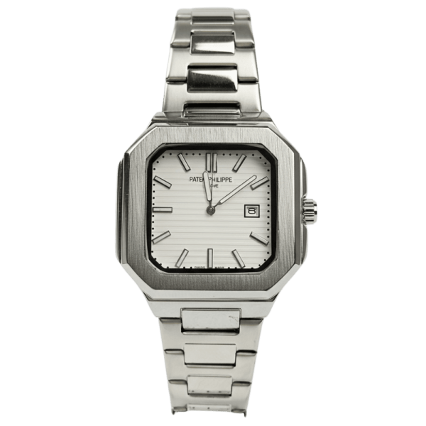 Patek Philippe Nautilus-Inspired Stainless Steel Watch – Black, White & Green Dial | Luxury Square Case | Date Feature