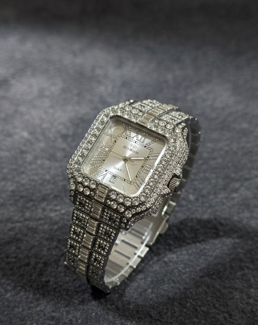 Iced Out Square Face Watch - BESTWIN Bling Diamond Quartz Men's/Women's