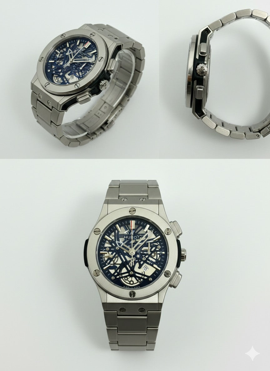 HUBLOT Skeleton Mechanical Men's Watch with Exposed Dial and Stainless Steel Bracelet