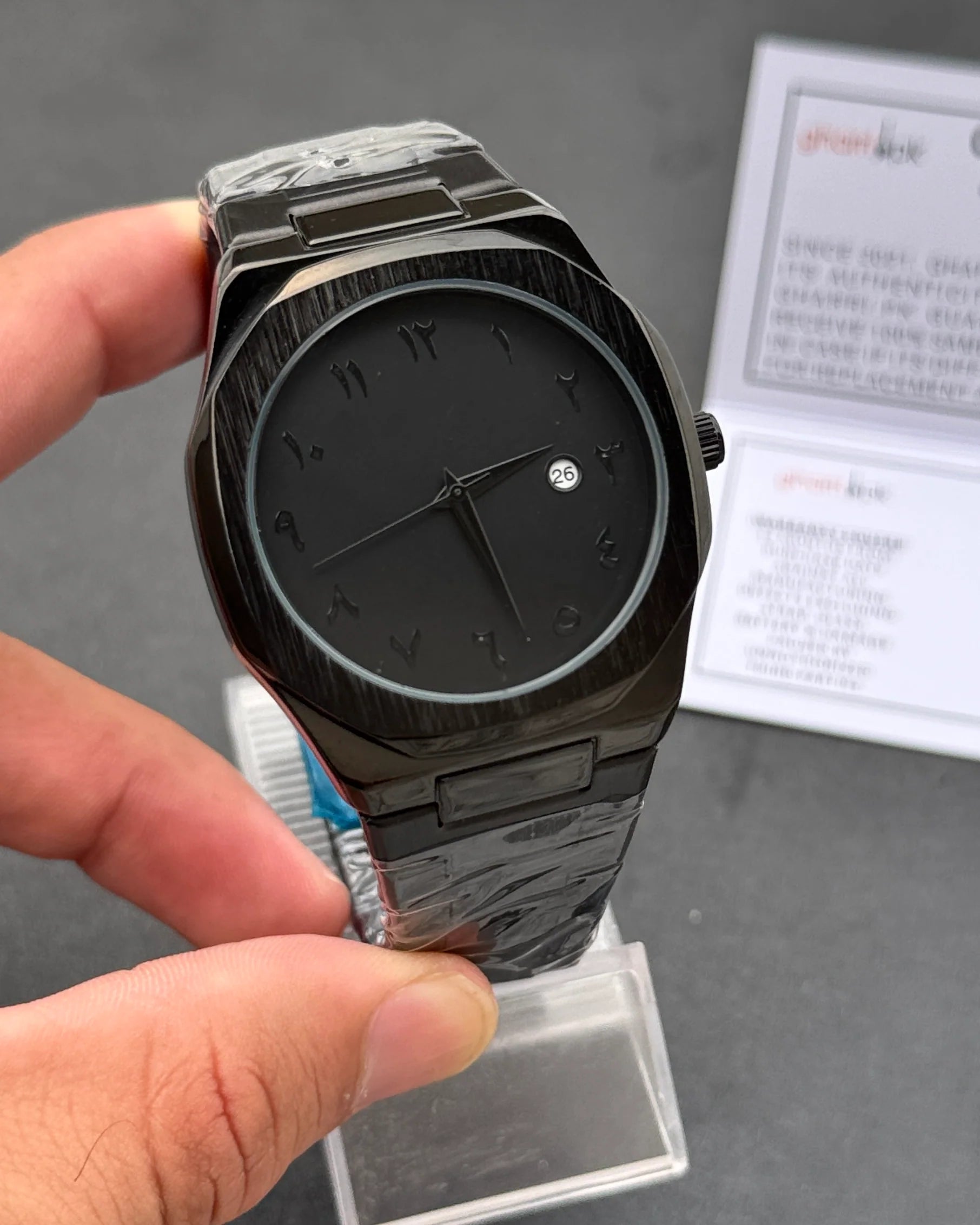 Arabic Aura Black Watch | Premium Chain Quality