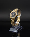MARIGA Gold-Tone Round Watch - 100% Water Proof - Black Dial, Crystal Paved Bezel & Bracelet