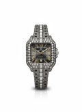 BESTWIN Iced Out Watch - Black Dial Square Face with Baguette & Round Diamonds