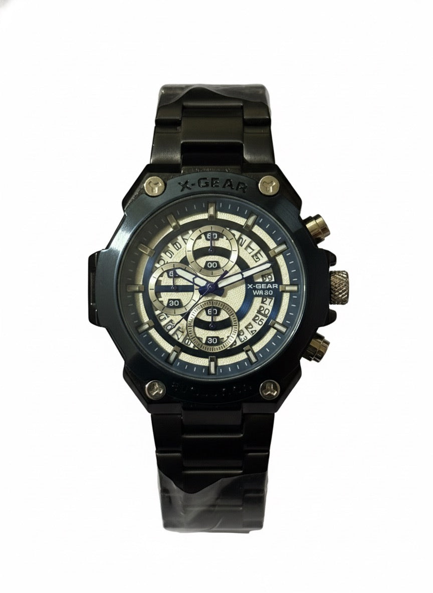 X-Gear ChronoMax Heavy-Duty Men’s Analog Watch – Black Steel | Multi-Function Dial