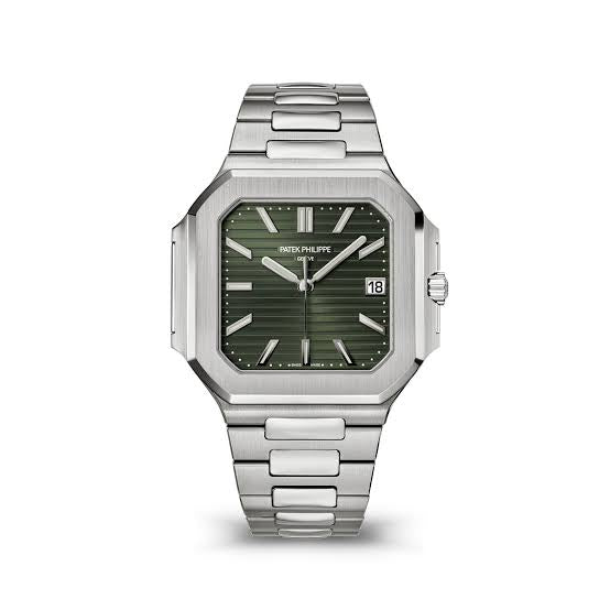 Patek Philippe Nautilus-Inspired Stainless Steel Watch – Black, White & Green Dial | Luxury Square Case | Date Feature