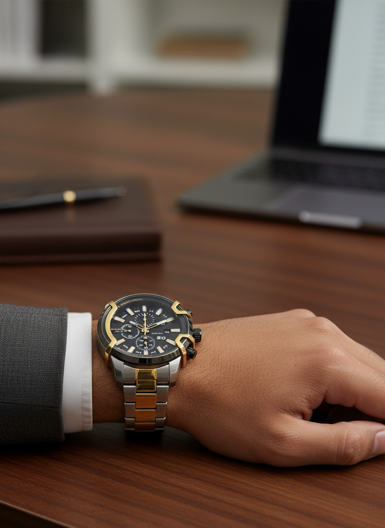 DIESEL Mega Chief Chrono | Black Dial, Two-Tone Steel Bracelet | The Brave