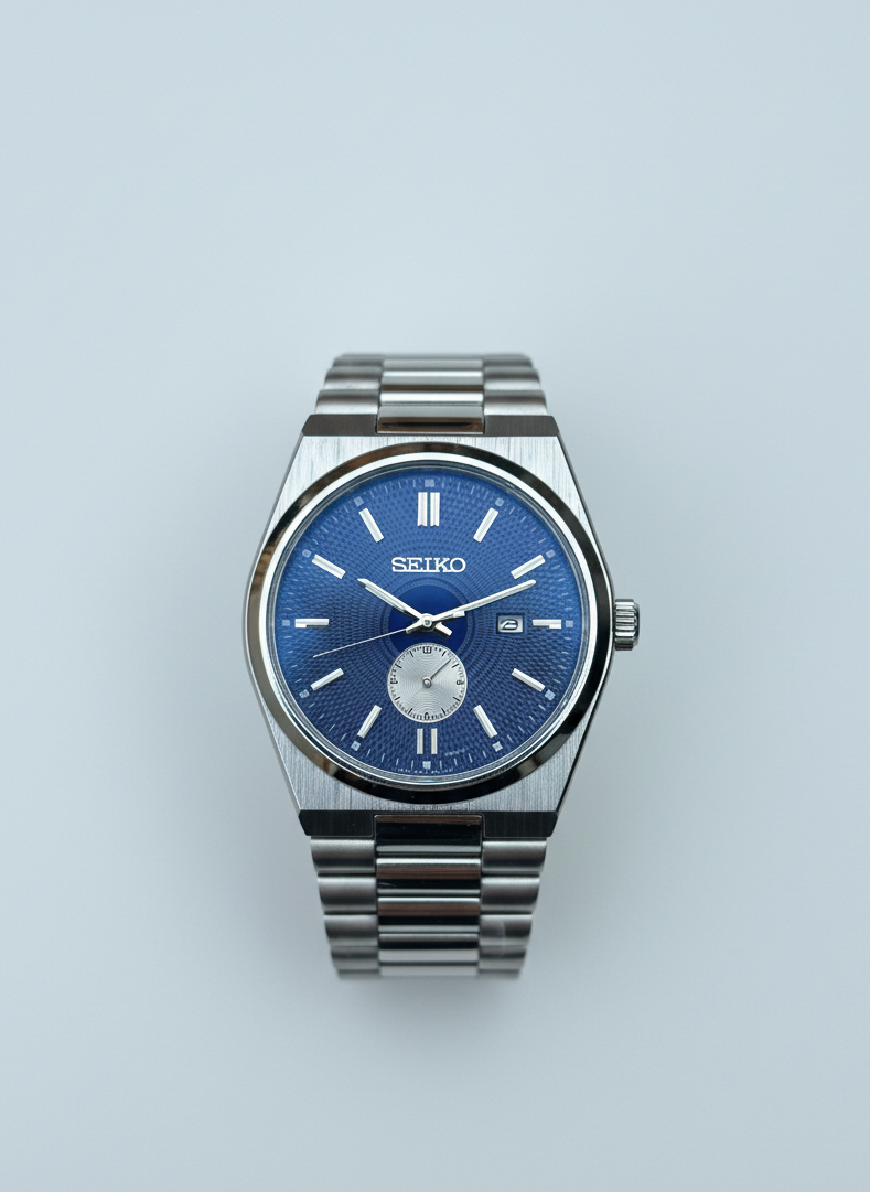 Elegant Seiko Dress Watch with Textured Dial and Sub-Seconds Display