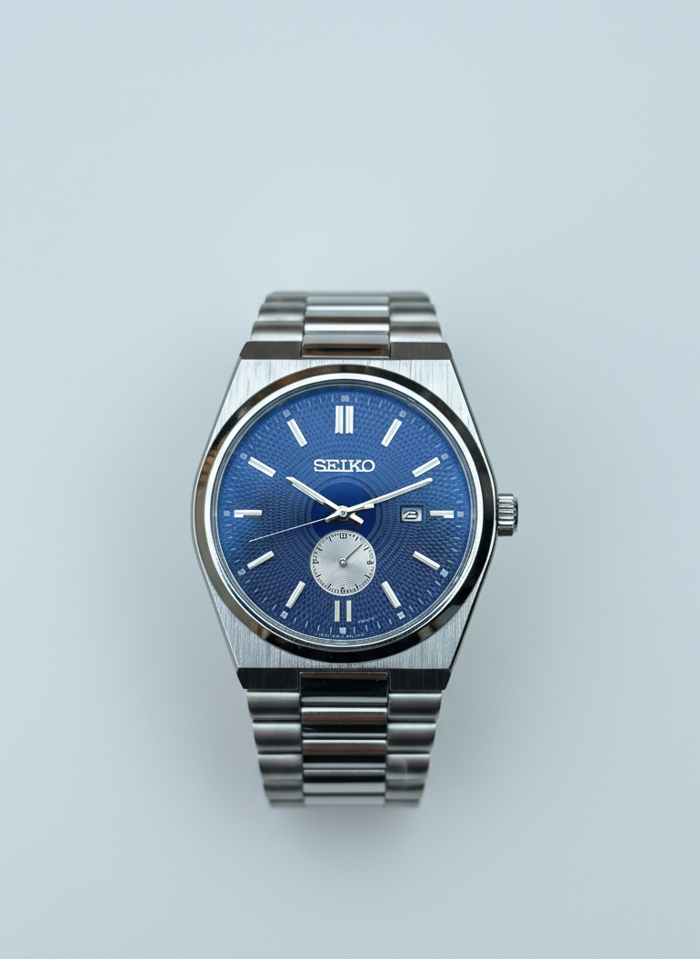 Elegant Seiko Dress Watch with Textured Dial and Sub-Seconds Display