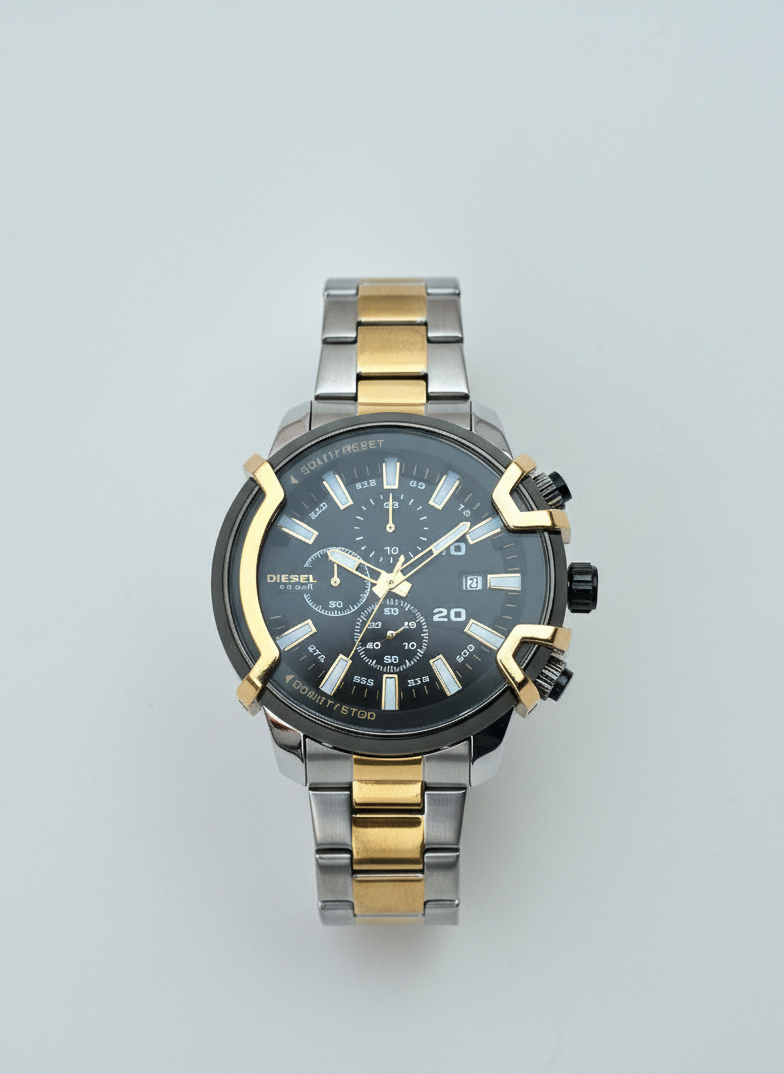 DIESEL Mega Chief Chrono | Black Dial, Two-Tone Steel Bracelet | The Brave