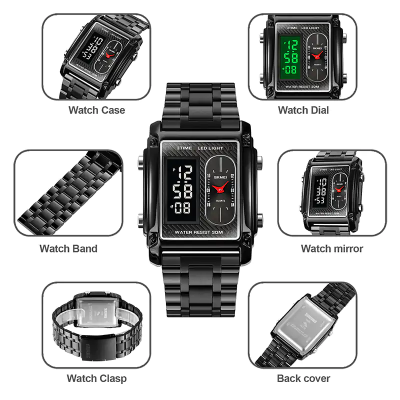 SKMEI Dual Display Digital & Analog Watch | LED Light | Water Resistant