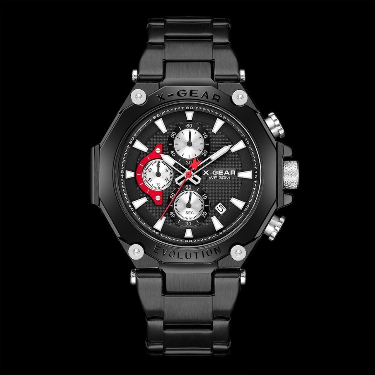 X-Gear Evolution Chronograph Sports Watch – Black Steel Edition